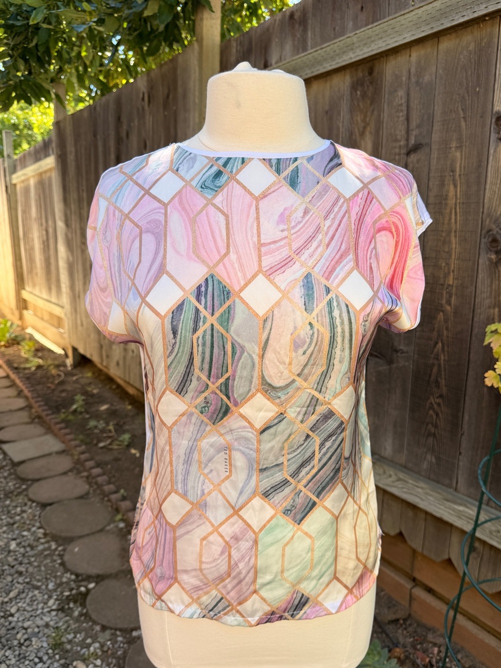 Ted Baker London Sea of Clouds T-shirt Top Geometric Print Size 1 / US 4